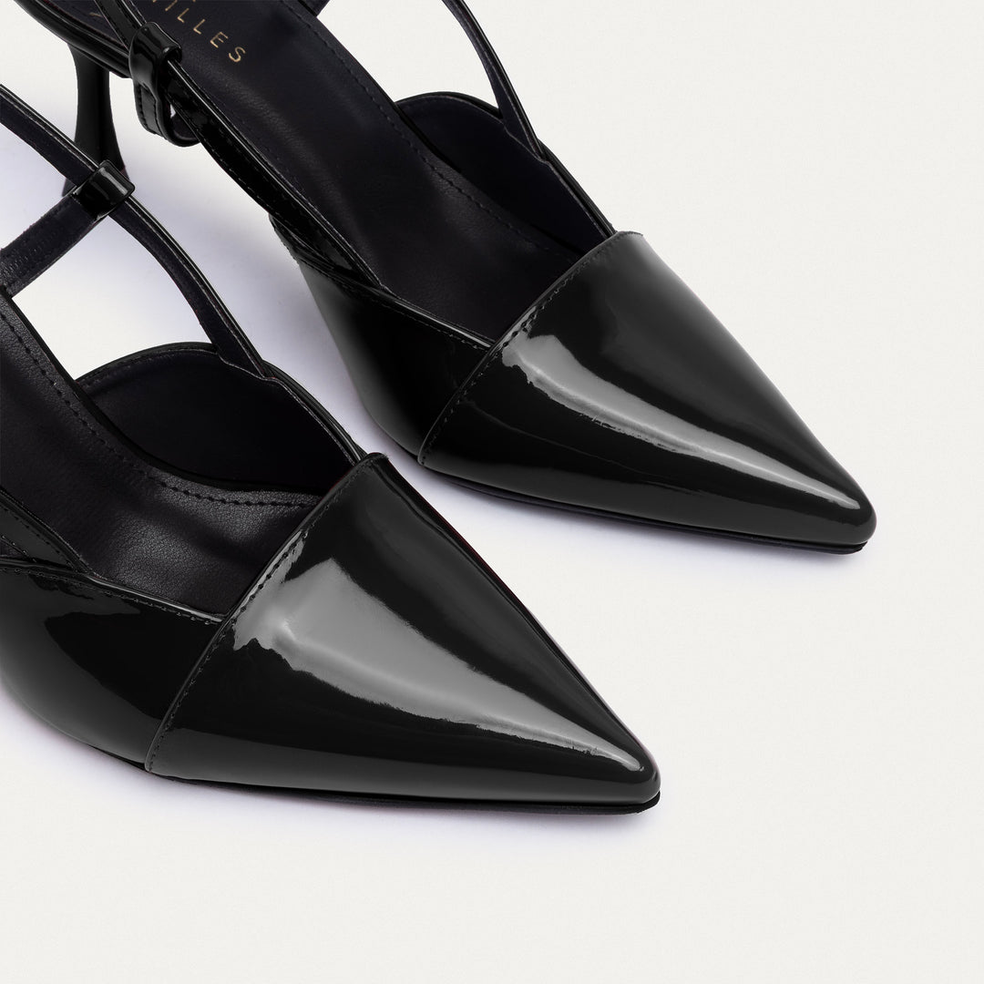 Achilles | Luma Heels – Patent Slingback Pointed-Toe Stiletto-Black