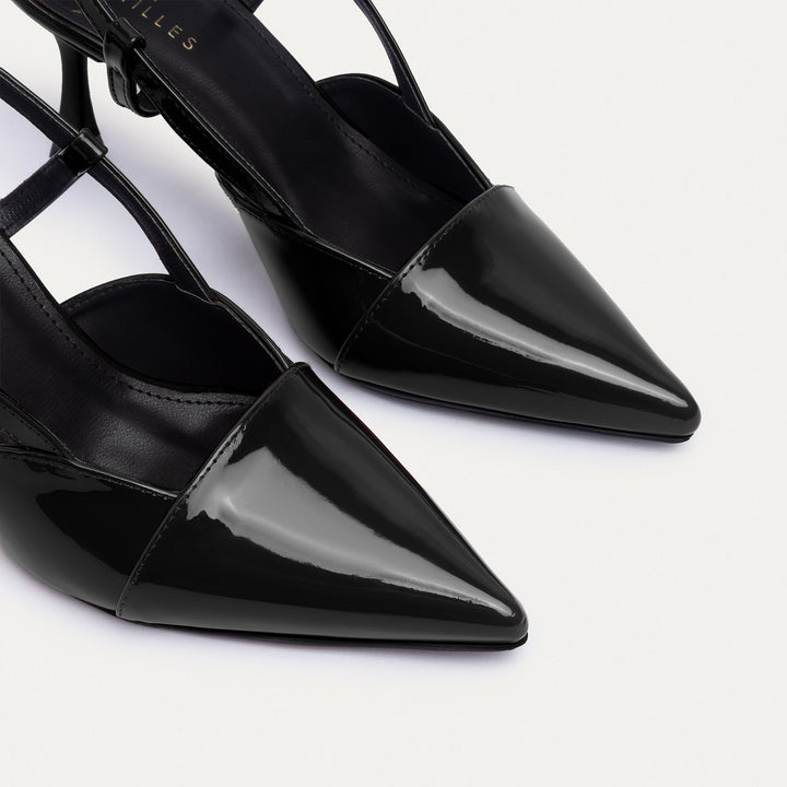 Achilles | Luma Heels – Patent Slingback Pointed-Toe Stiletto-Black