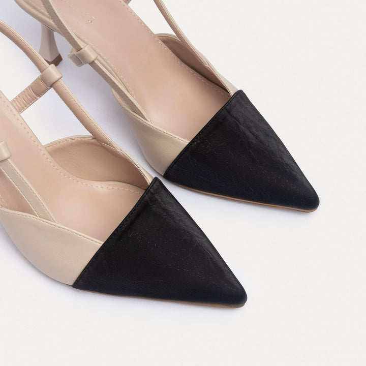 Achilles | Luma Heels – Patent Slingback Pointed-Toe Stiletto-Nude x Black
