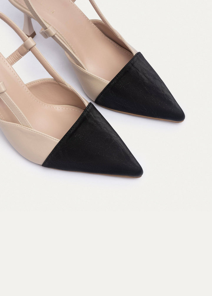 Luma Heels Patent Slingback Pointed-Toe Stiletto | Nude x Black