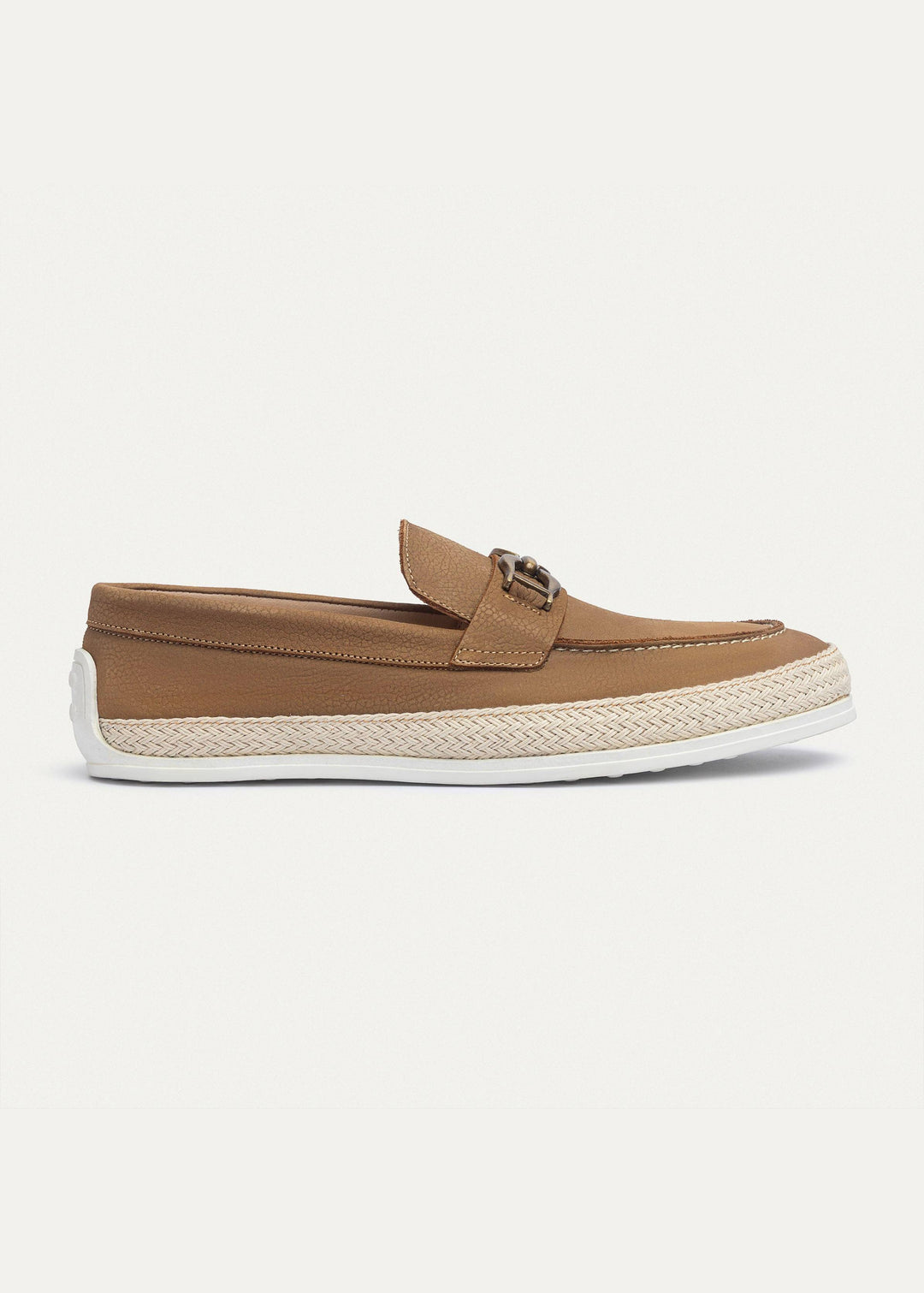 Achilles | Vigo Loafers â€“ Textured Leather Slip-On with Chain Accent -Sandy Brown