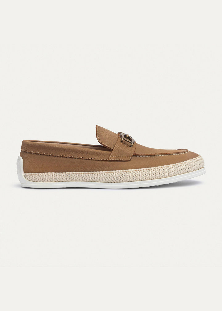 Achilles | Vigo Loafers â€“ Textured Leather Slip-On with Chain Accent -Sandy Brown