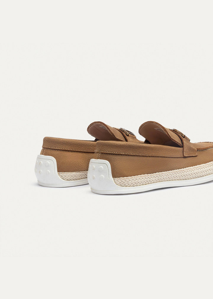 Vigo Loafers “ Textured Leather Slip-On with Chain Accent | Sandy Brown