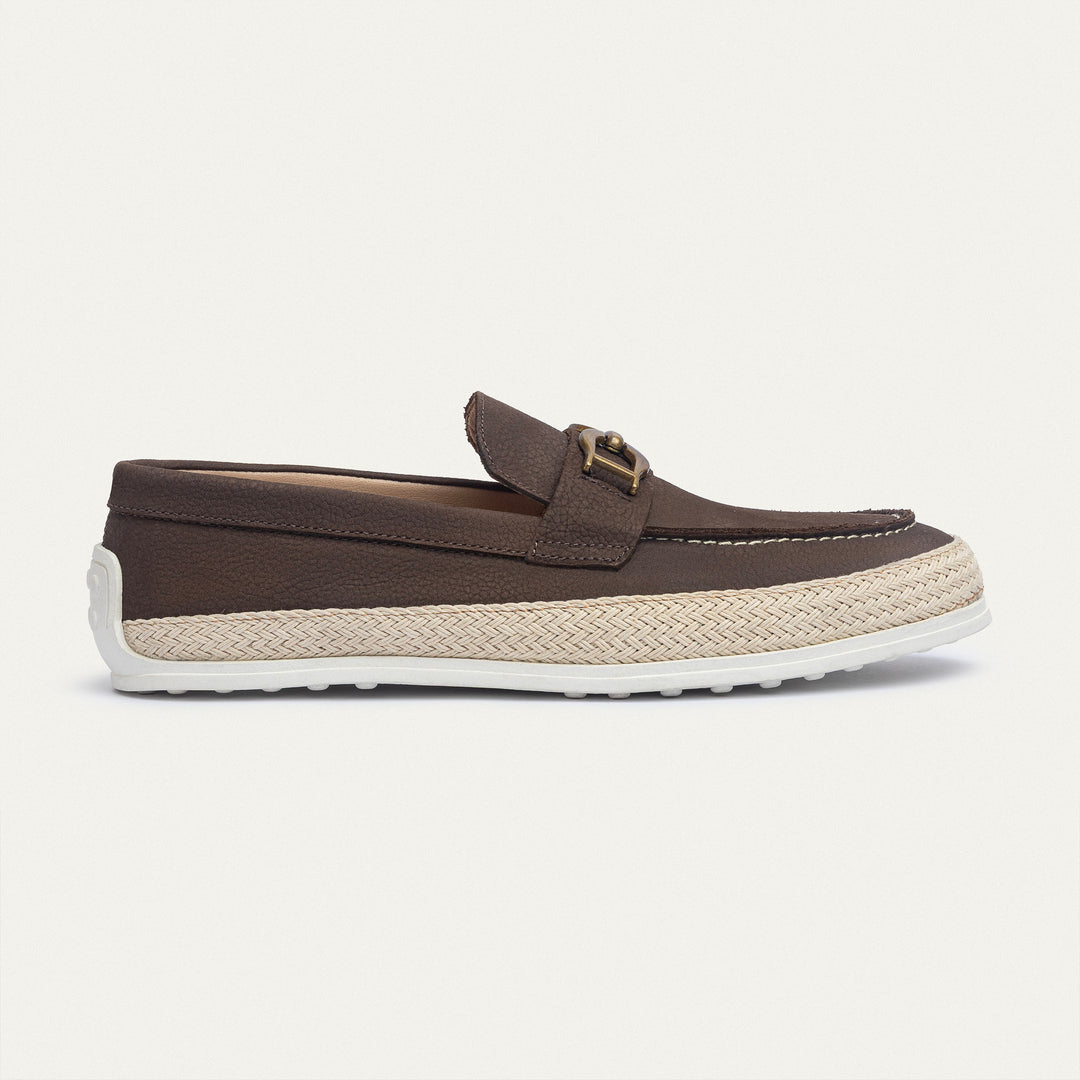 Achilles | Vigo Loafers – Textured Leather Slip-On with Chain Accent -Brown