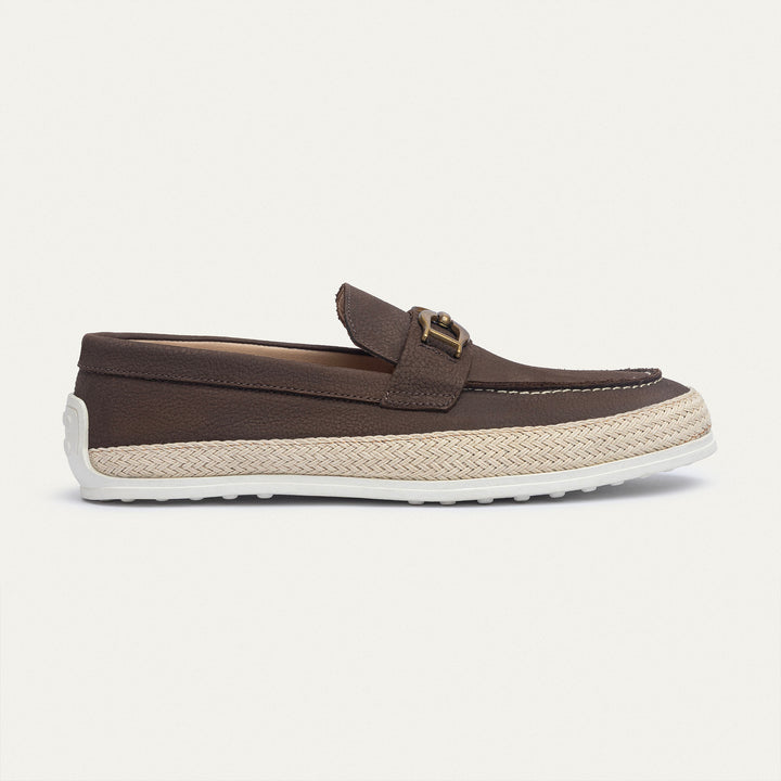 Achilles | Vigo Loafers – Textured Leather Slip-On with Chain Accent -Brown