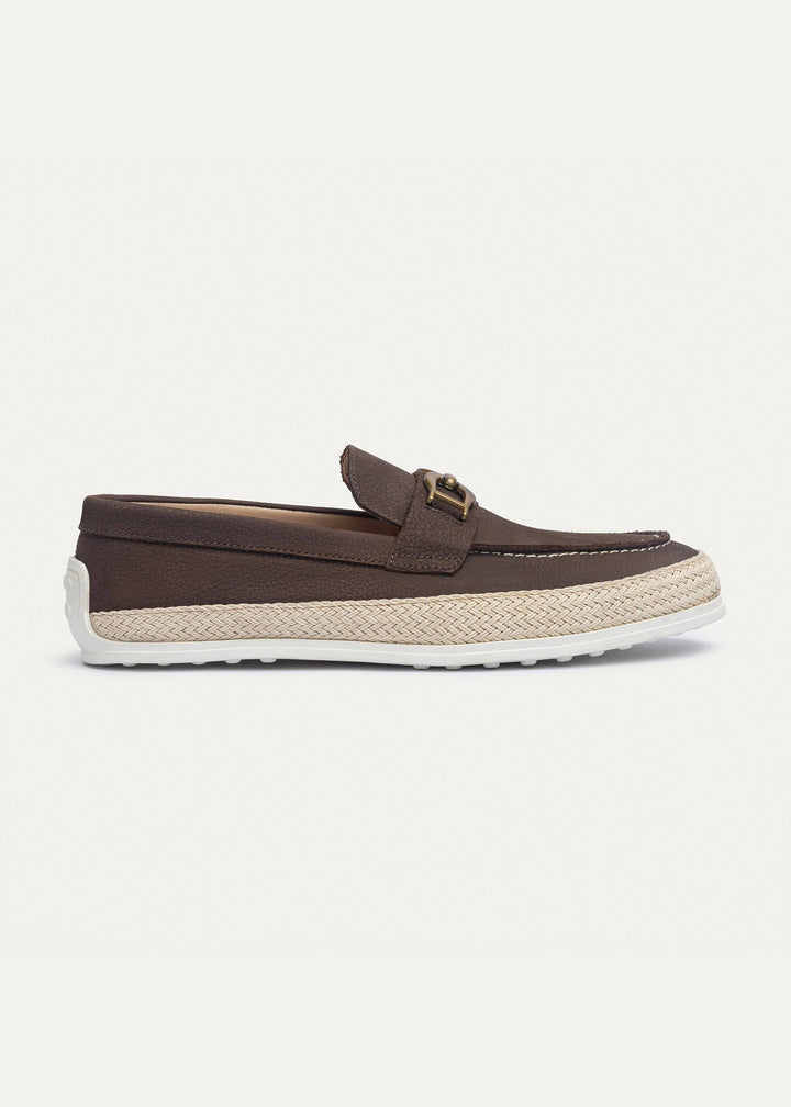 Achilles | Vigo Loafers â€“ Textured Leather Slip-On with Chain Accent -Brown