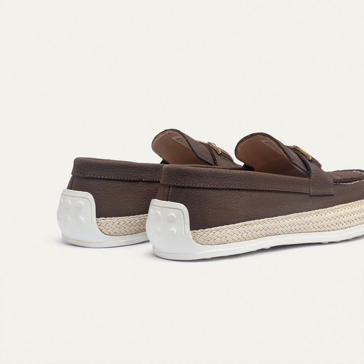 Achilles | Vigo Loafers – Textured Leather Slip-On with Chain Accent -Brown