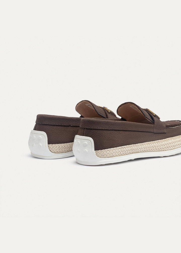 Vigo Loafers “ Textured Leather Slip-On with Chain Accent | Brown