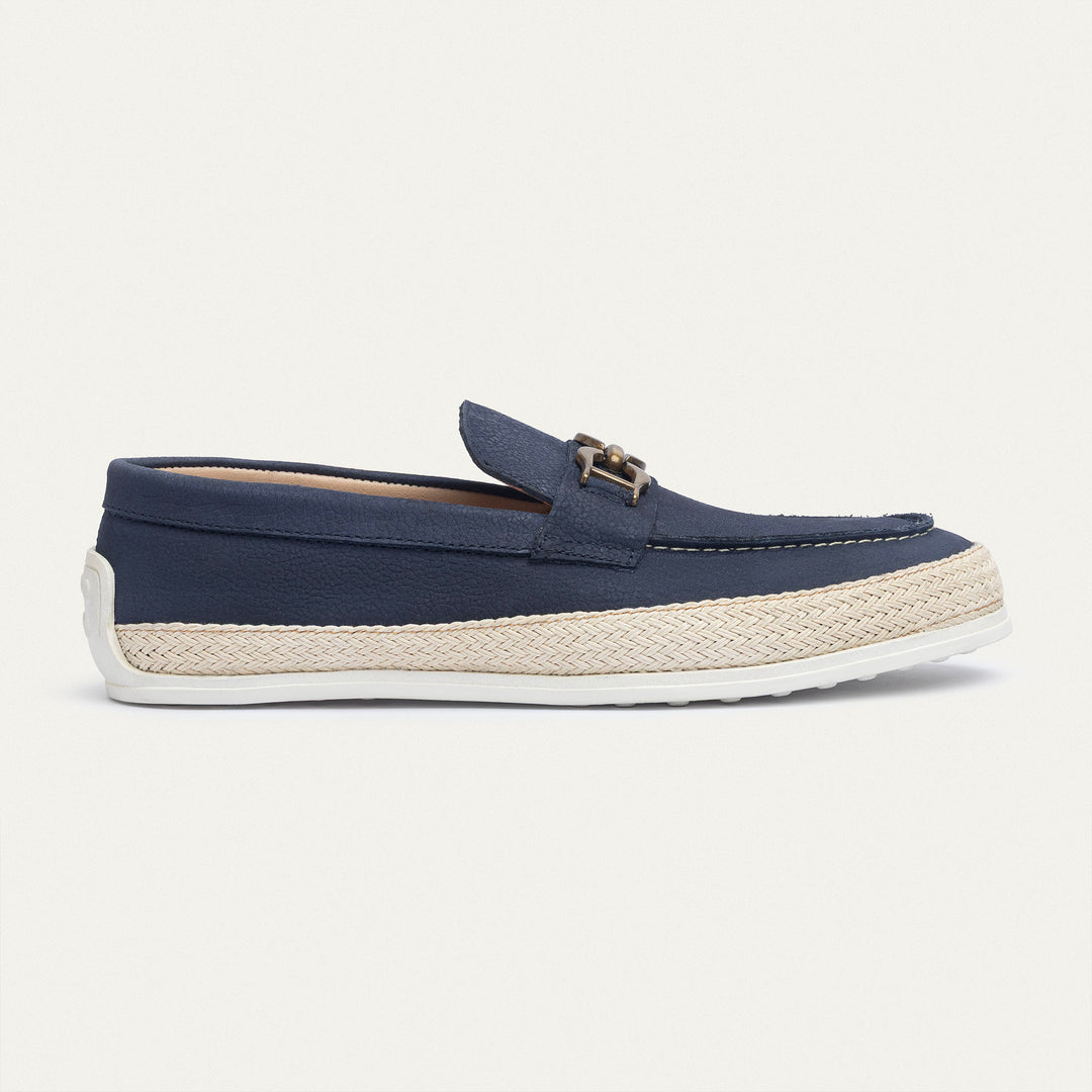 Achilles | Vigo Loafers – Textured Leather Slip-On with Chain Accent -NavyBlue
