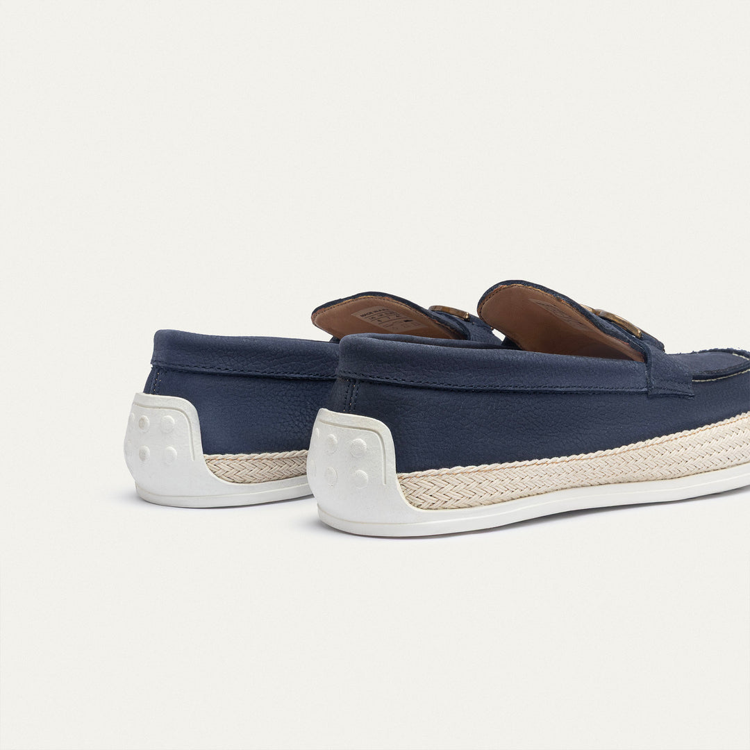 Achilles | Vigo Loafers – Textured Leather Slip-On with Chain Accent -NavyBlue