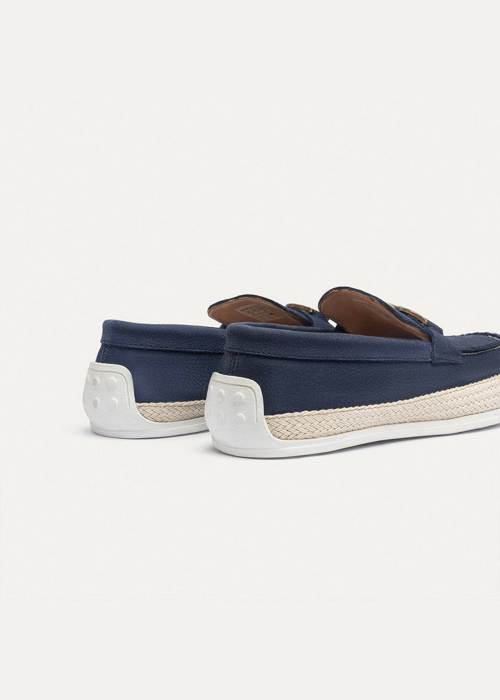 Achilles | Vigo Loafers â€“ Textured Leather Slip-On with Chain Accent -NavyBlue