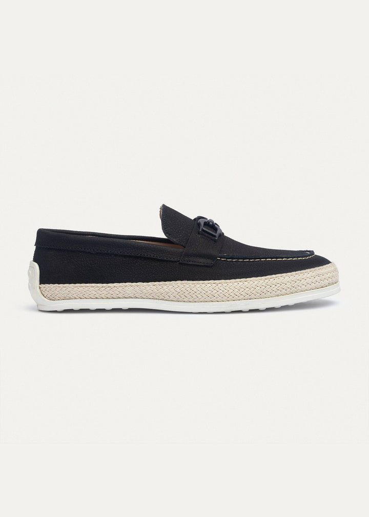 Achilles | Vigo Loafers â€“ Textured Leather Slip-On with Chain Accent -Black