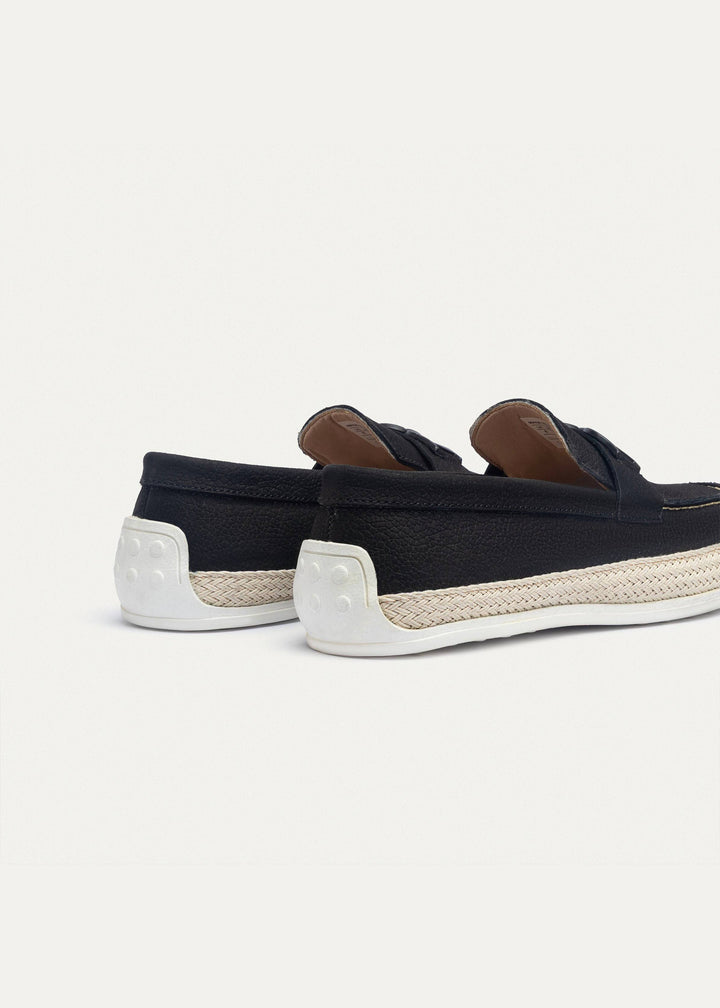 Vigo Loafers “ Textured Leather Slip-On with Chain Accent | Black