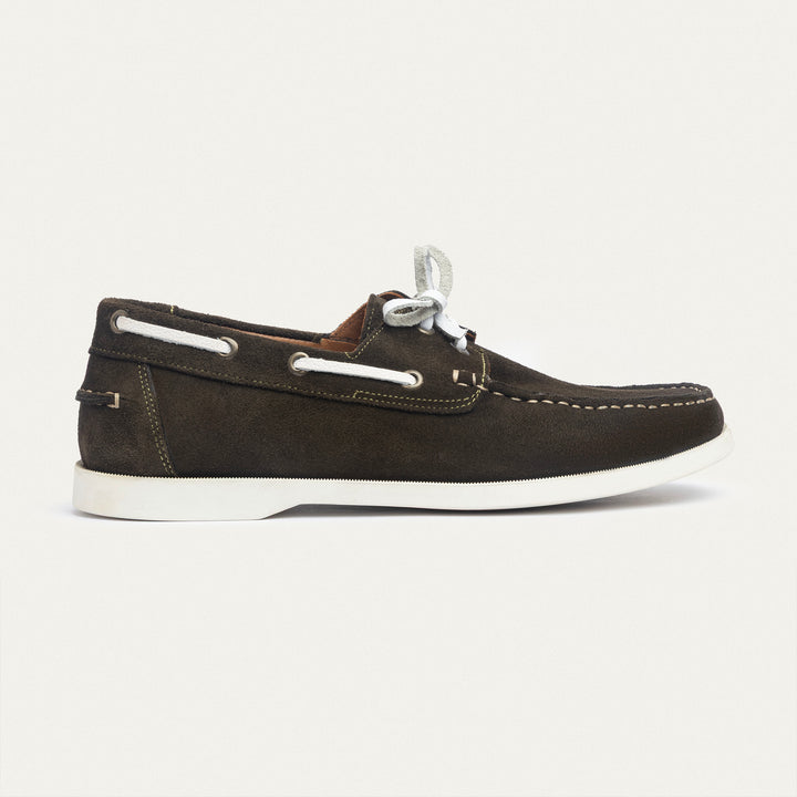 Achilles | Harbor Men’s Leather Boat Shoes -OliveXWhite