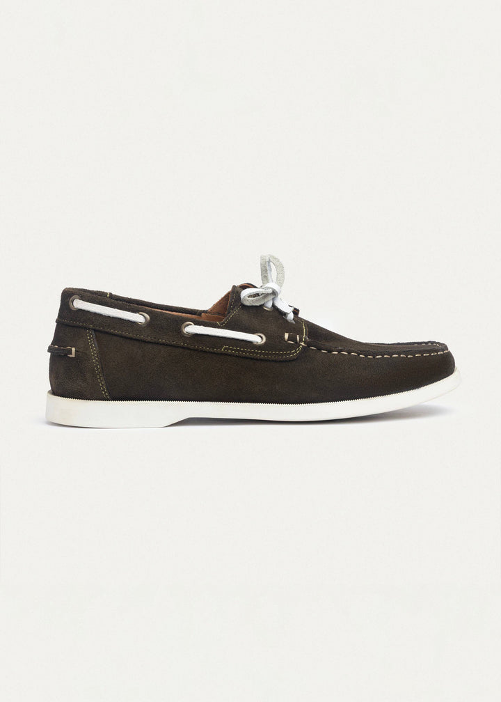 Achilles | Harbor Men’s Leather Boat Shoes -OliveXWhite