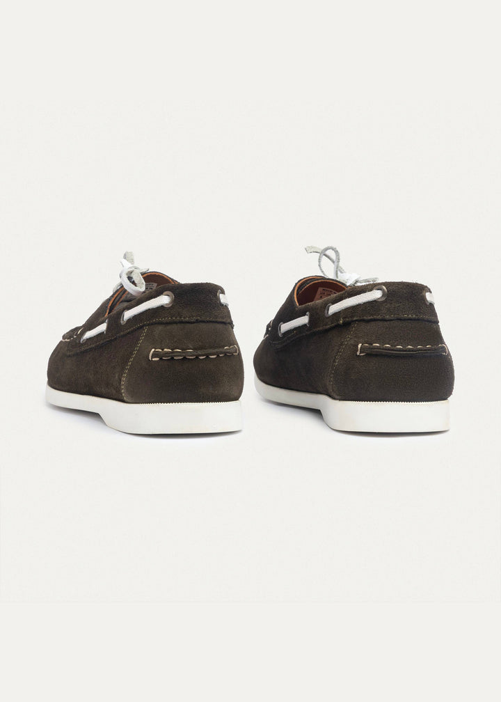 Achilles | Harbor Men’s Leather Boat Shoes -OliveXWhite