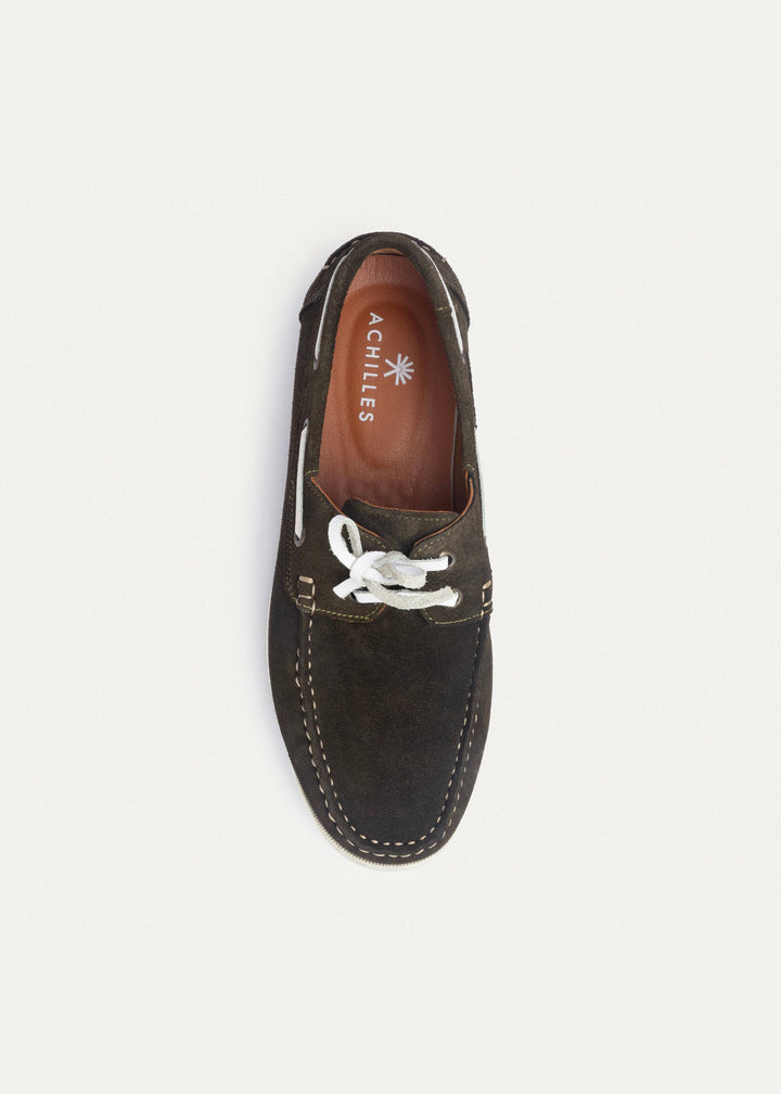 Achilles | Harbor Men’s Leather Boat Shoes -OliveXWhite