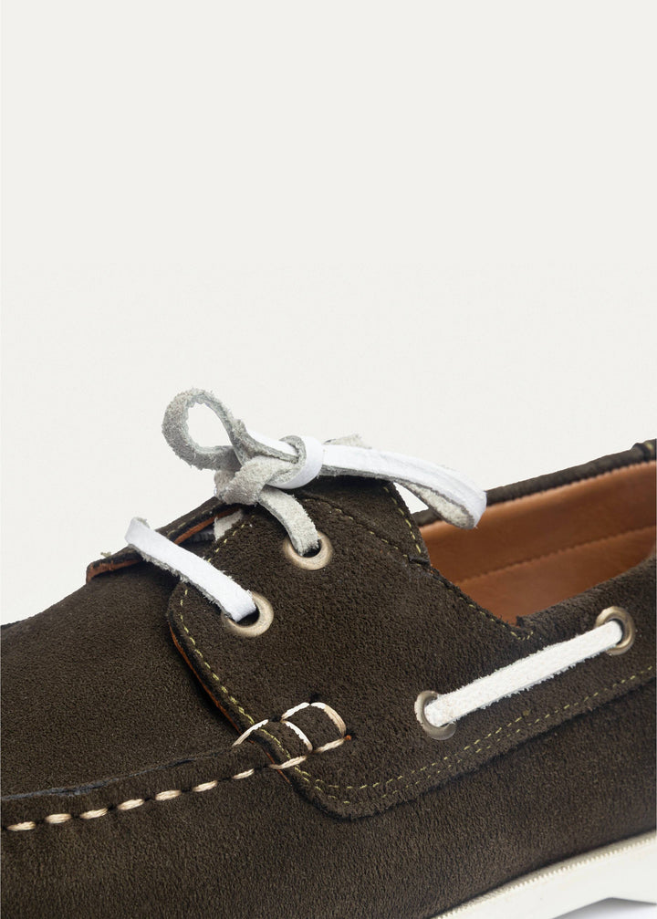 Achilles | Harbor Men’s Leather Boat Shoes -OliveXWhite