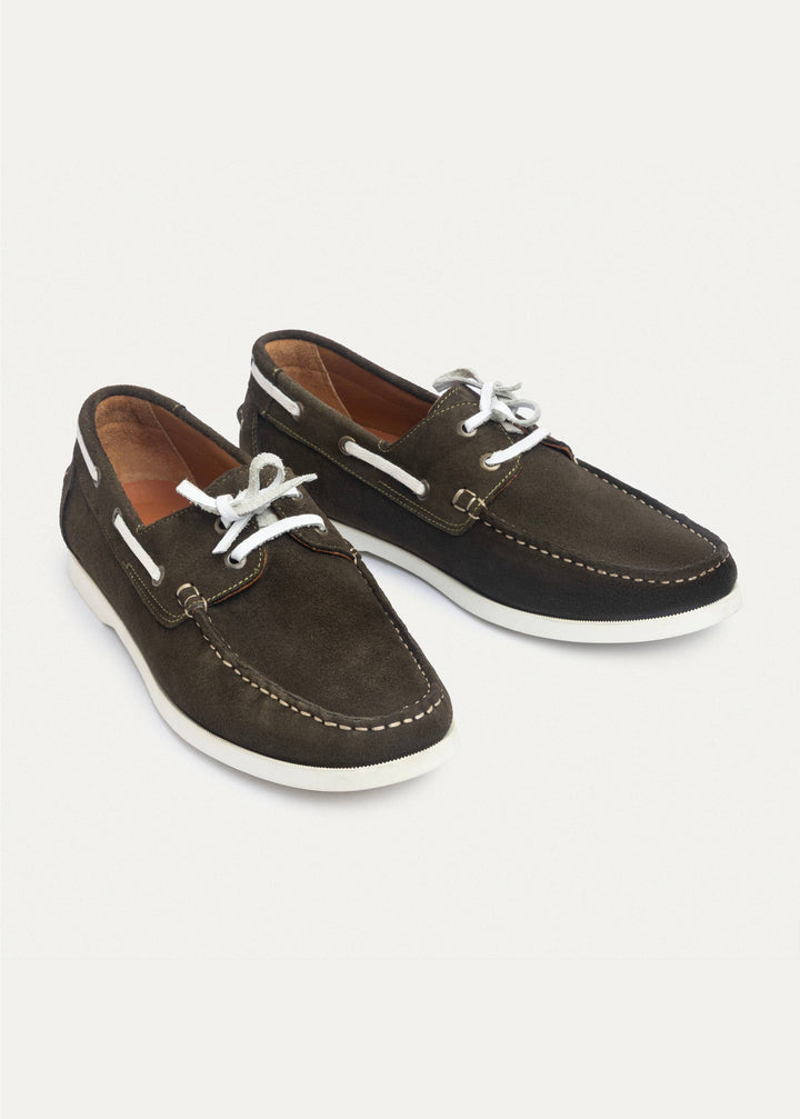 Harbor Men’s Leather Boat Shoes | OliveXWhite