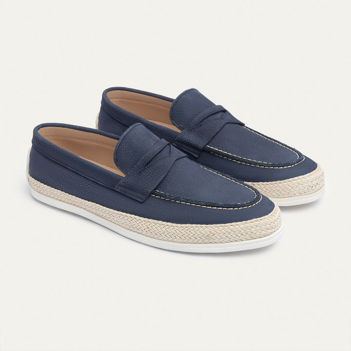 Achilles | Lino Loafers – Classic Slip-On with Braided Sole -Navy Blue