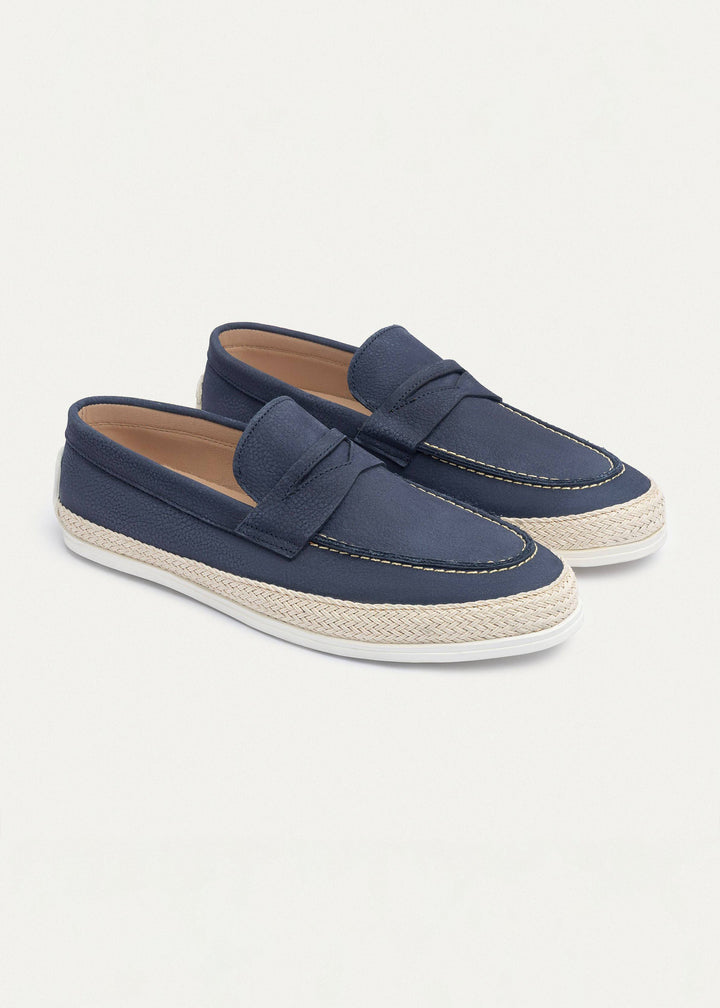 Lino Loafers “ Classic Slip-On with Braided Sole | Navy Blue