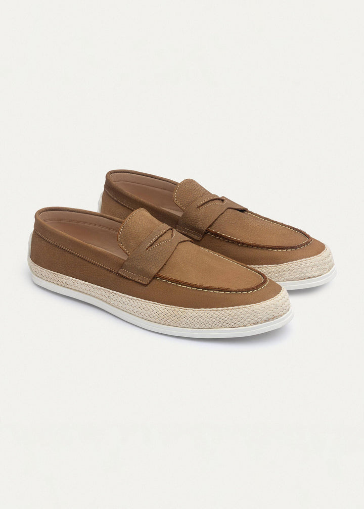 Lino Loafers “ Classic Slip-On with Braided Sole | Sandy Brown