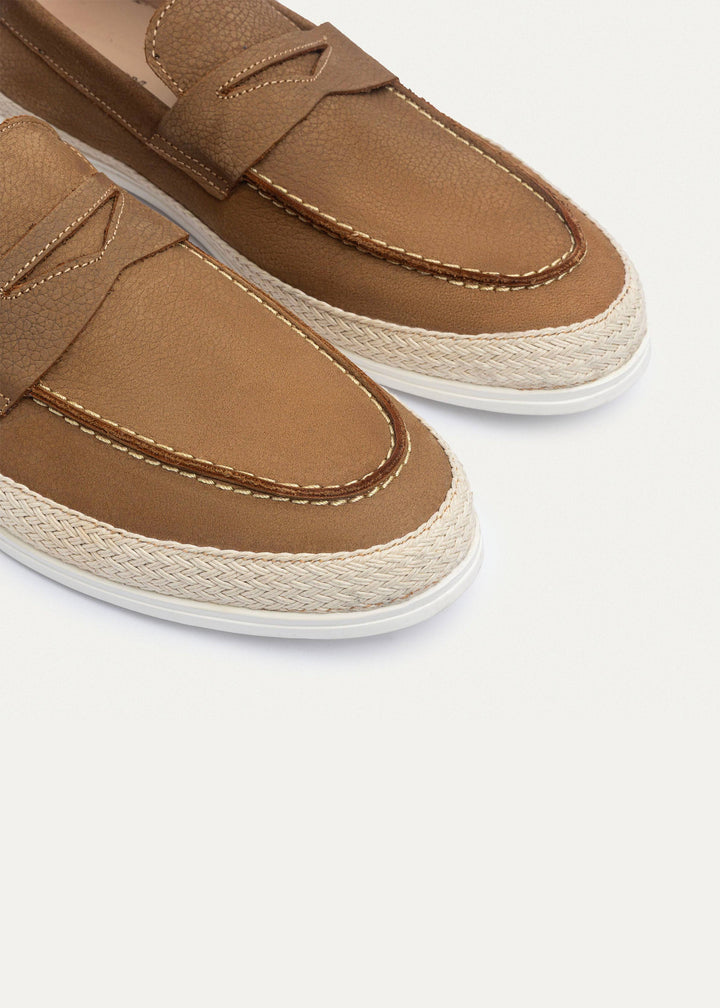 Lino Loafers “ Classic Slip-On with Braided Sole | Sandy Brown