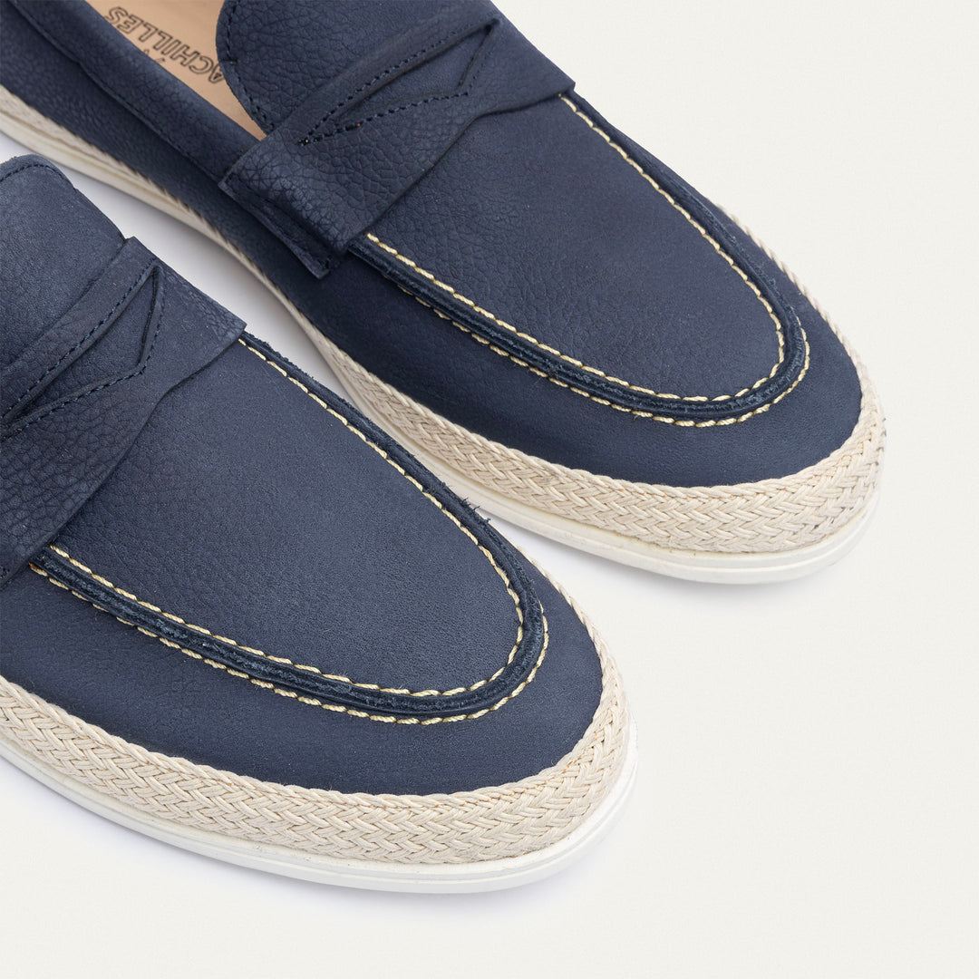 Achilles | Lino Loafers – Classic Slip-On with Braided Sole -Navy Blue