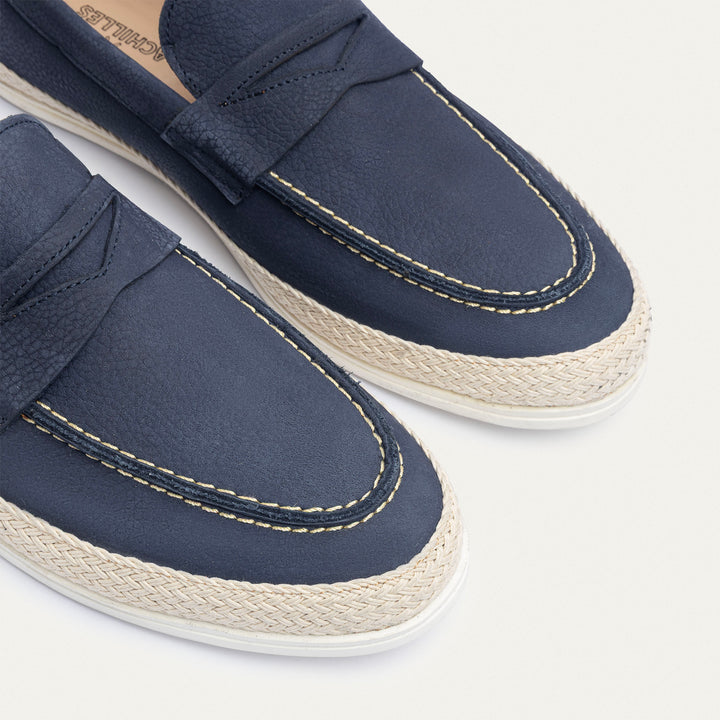 Achilles | Lino Loafers – Classic Slip-On with Braided Sole -Navy Blue