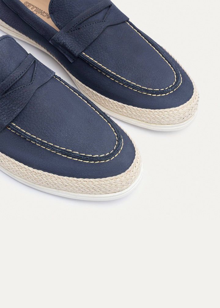 Achilles | Lino Loafers â€“ Classic Slip-On with Braided Sole -Navy Blue