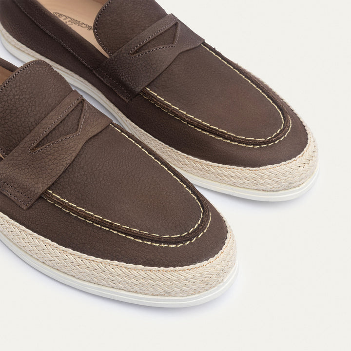 Achilles | Lino Loafers – Classic Slip-On with Braided Sole -Brown