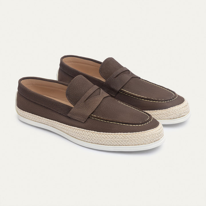 Achilles | Lino Loafers – Classic Slip-On with Braided Sole -Brown