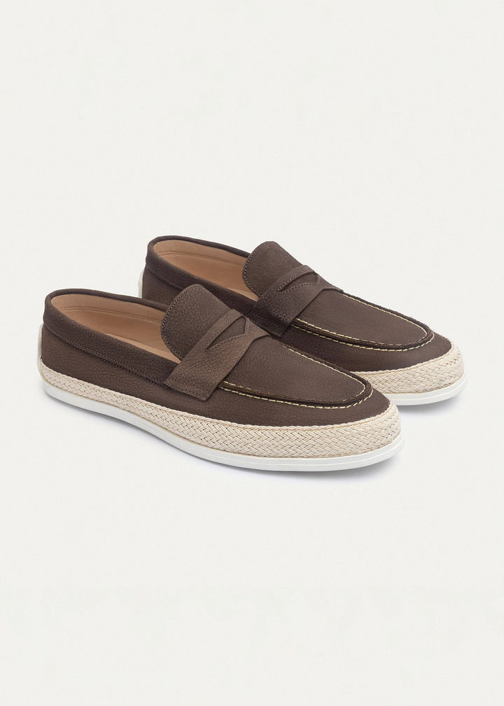 Achilles | Lino Loafers â€“ Classic Slip-On with Braided Sole -Brown