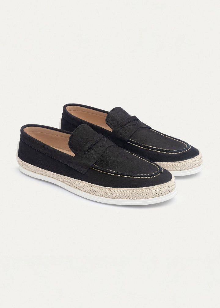 Lino Loafers “ Classic Slip-On with Braided Sole | Black