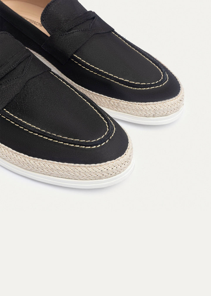 Lino Loafers “ Classic Slip-On with Braided Sole | Black