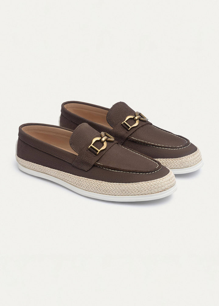 Achilles | Vigo Loafers â€“ Textured Leather Slip-On with Chain Accent -Brown