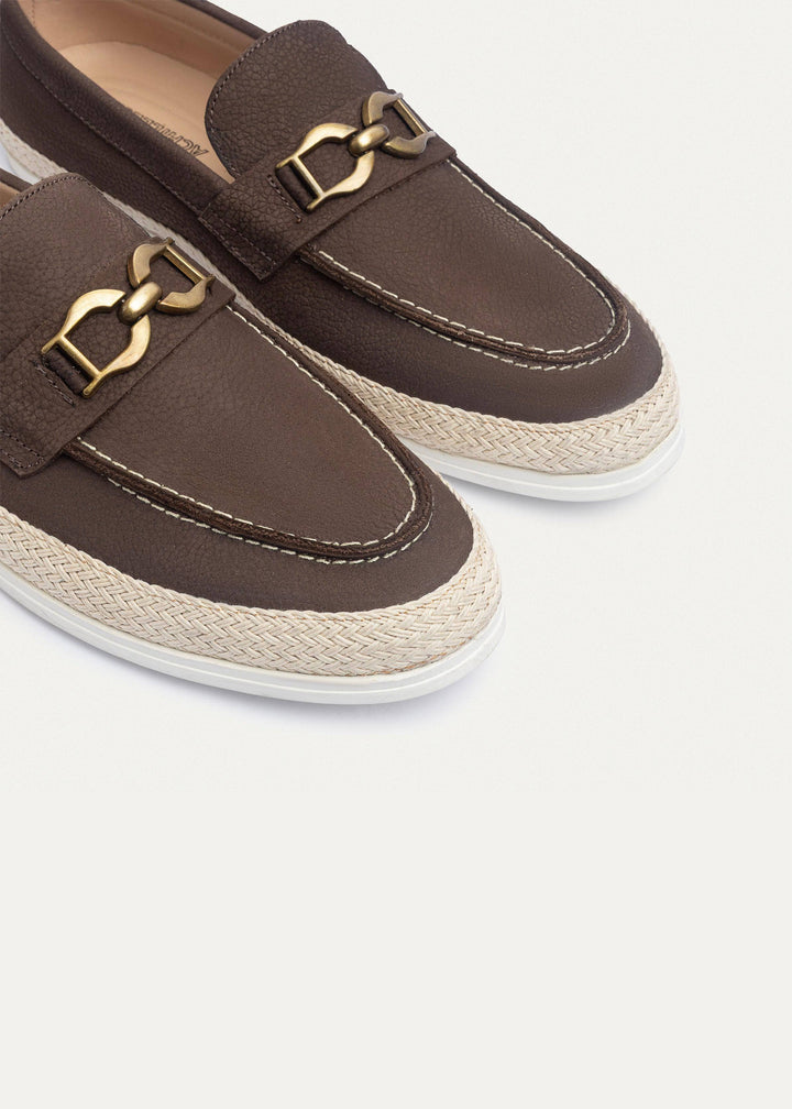 Vigo Loafers “ Textured Leather Slip-On with Chain Accent | Brown