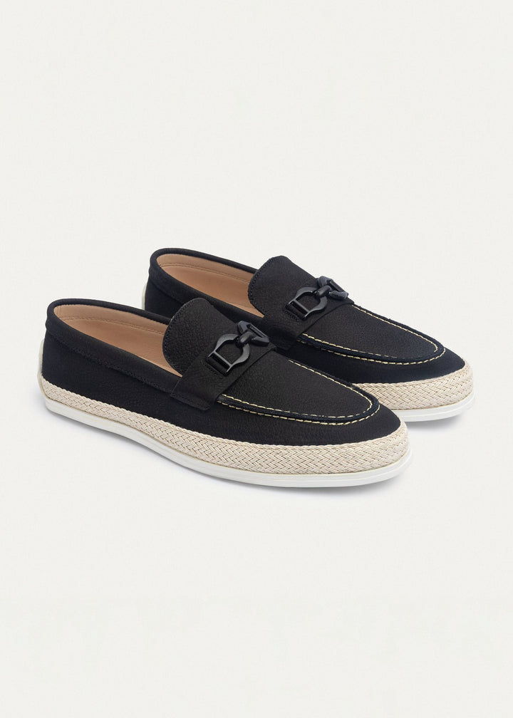 Achilles | Vigo Loafers â€“ Textured Leather Slip-On with Chain Accent -Black