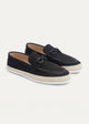 Vigo Loafers “ Textured Leather Slip-On with Chain Accent | Black