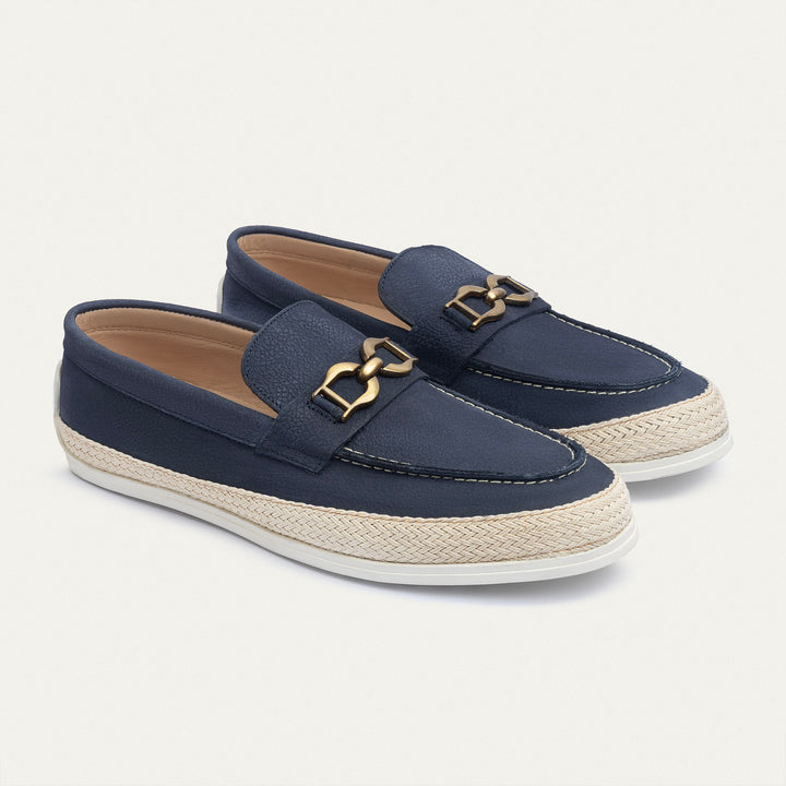 Achilles | Vigo Loafers – Textured Leather Slip-On with Chain Accent -NavyBlue