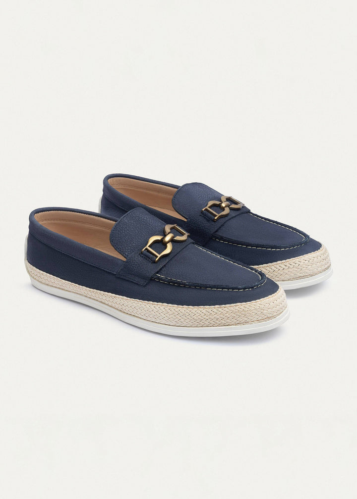 Achilles | Vigo Loafers â€“ Textured Leather Slip-On with Chain Accent -NavyBlue