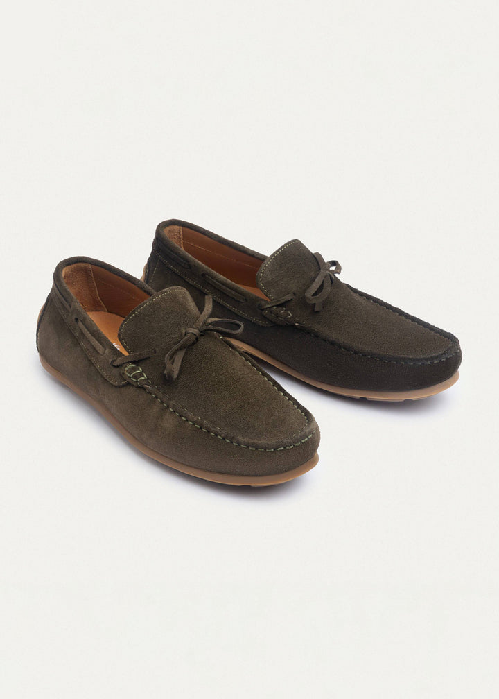 Achilles | Harbor Classic Men’s Leather Boat Shoes  - Suede Olive