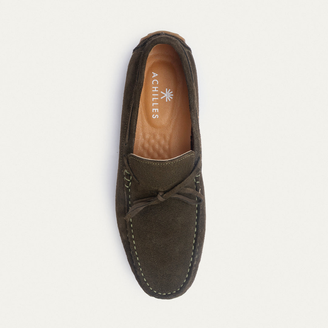 Achilles | Harbor Classic Men’s Leather Boat Shoes  - Suede Olive