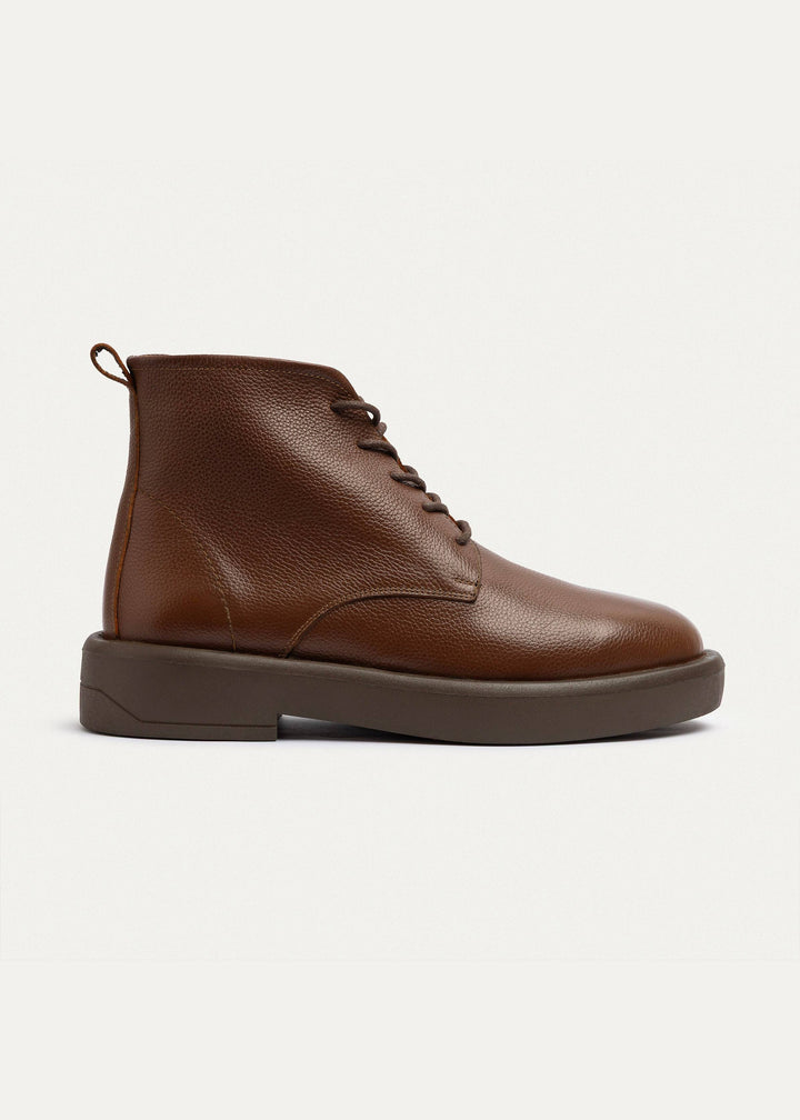 Achilles | Heritage Brogue Textured Leather Boots |  Light Brown