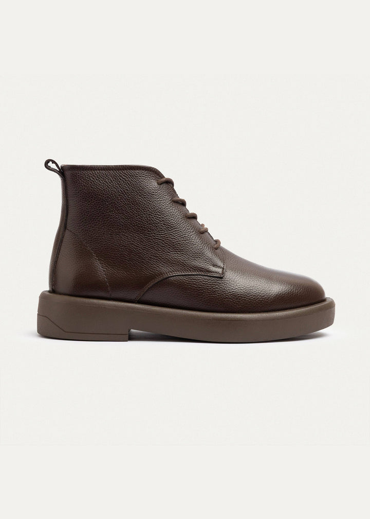 Achilles | Heritage Brogue Textured Leather Boots | Brown