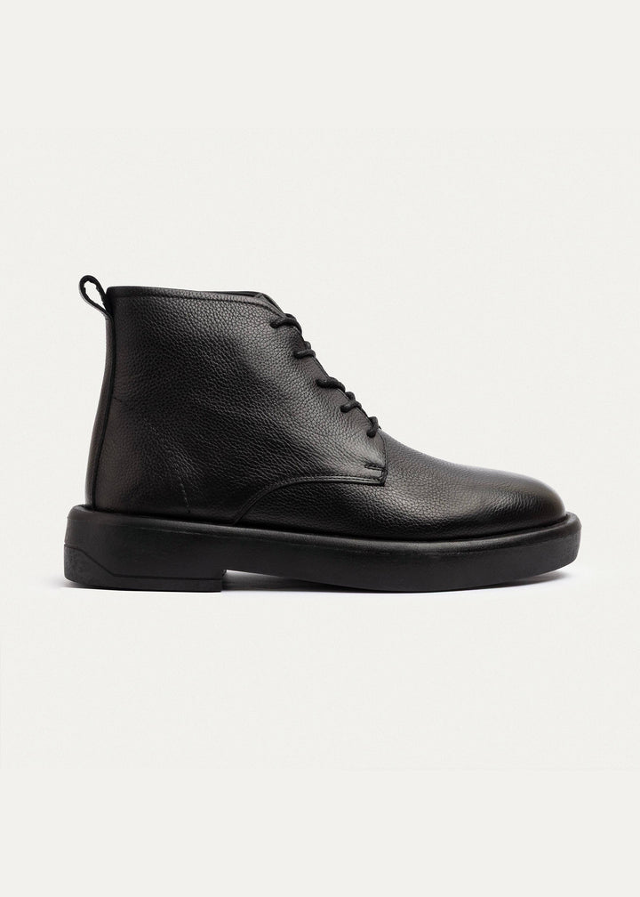 Achilles | Heritage Brogue Textured Leather Boots | Black
