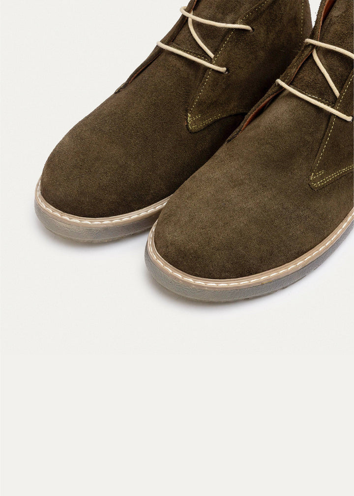 Split Suede Desert Boots Plain Toe For Men | Olive