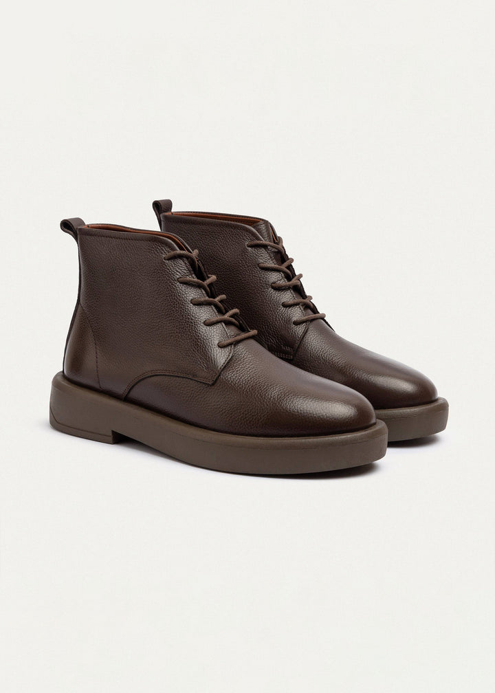 Achilles | Heritage Brogue Textured Leather Boots | Brown