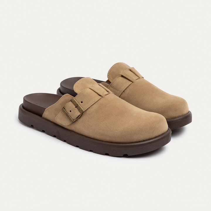 Achilles | Classic Buckle Clogs | Beige
