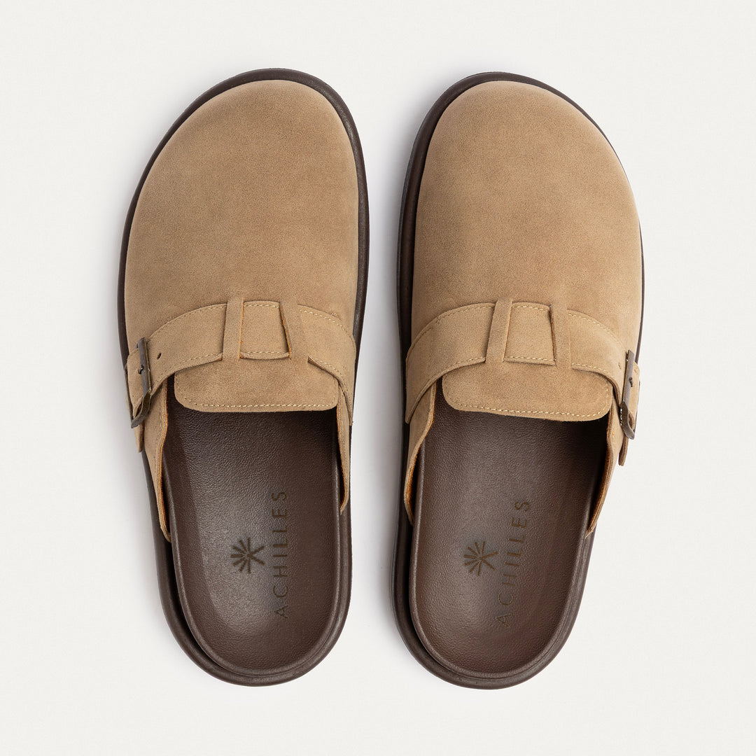 Achilles | Classic Buckle Clogs | Beige